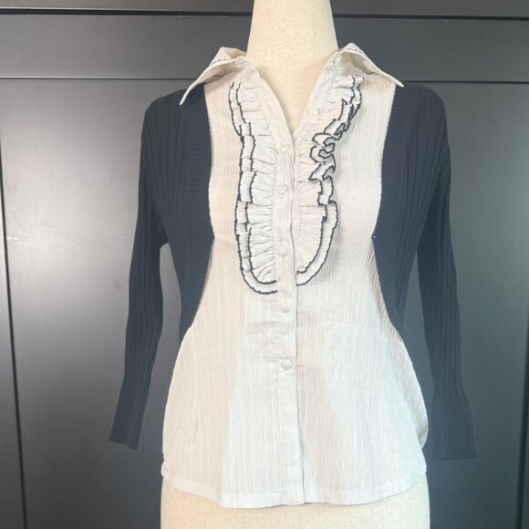 bebe Ruffle Shirt Black White, Tailored Vest M, Silver Statement Bracelet Bundle - Picture 9 of 14